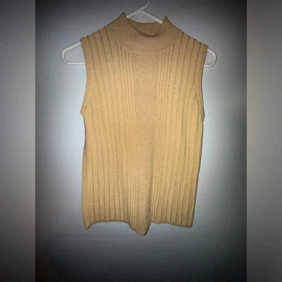 Anna Gray‎ women’s silk sleeveless gold ribbed mock turtle medium light knit - Picture 1 of 3
